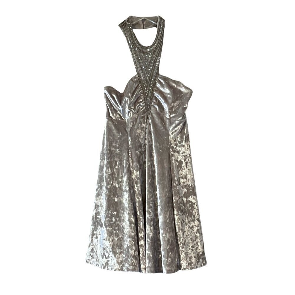 NWT Kimchi Blue Diamondette Embellished Gray Crushed Velvet Babydoll Min… - Picture 4 of 8